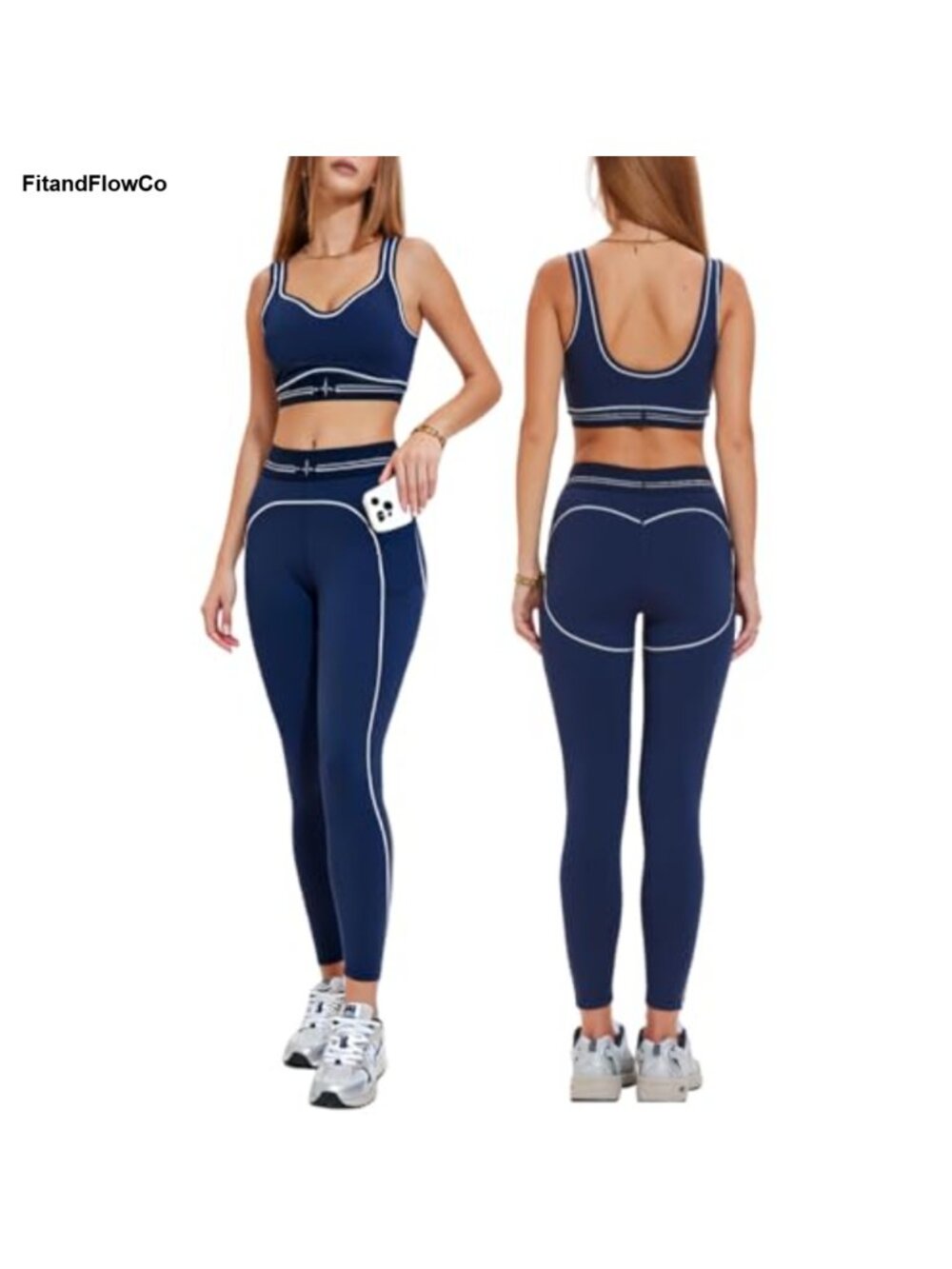 Two Piece Workout Set Padded Sports Bra High Waist Leggings with Pockets